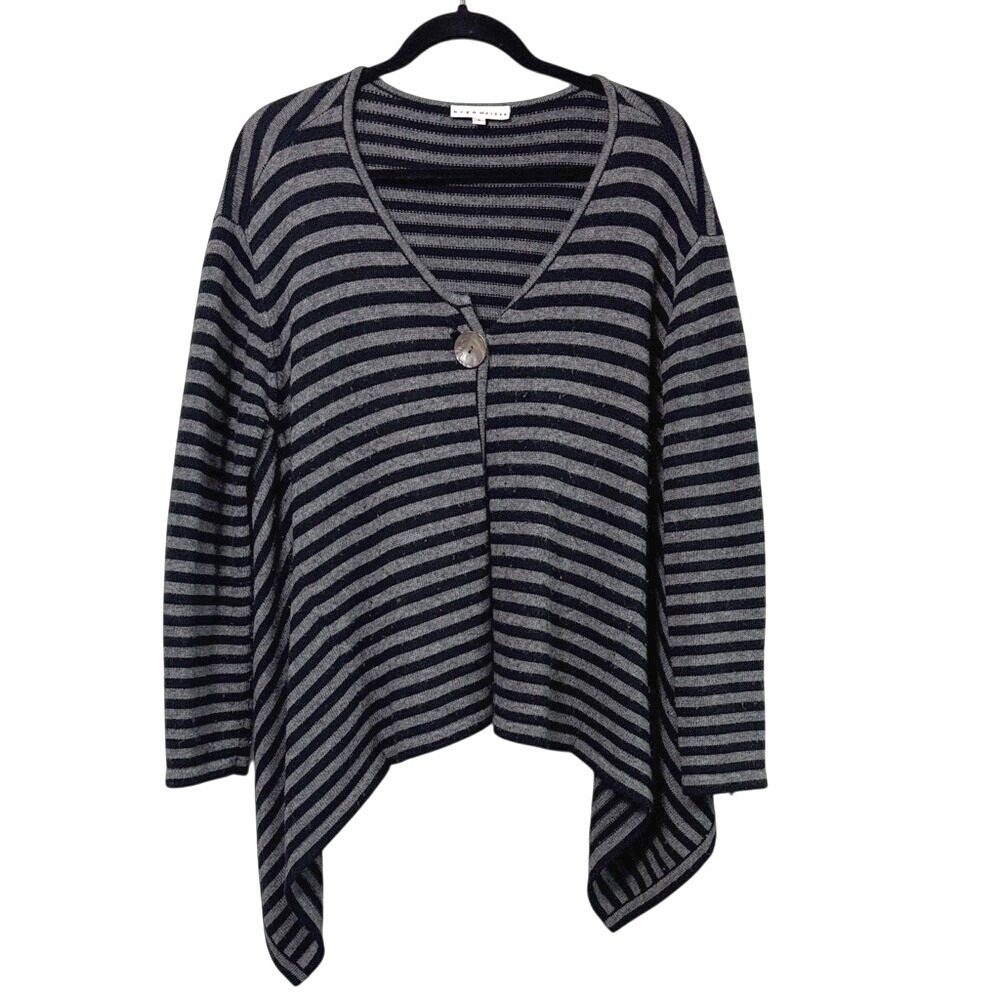 Bryn Walker S Cashmere Blend Charcoal and Black Striped Cardigan Lagenlook Artsy